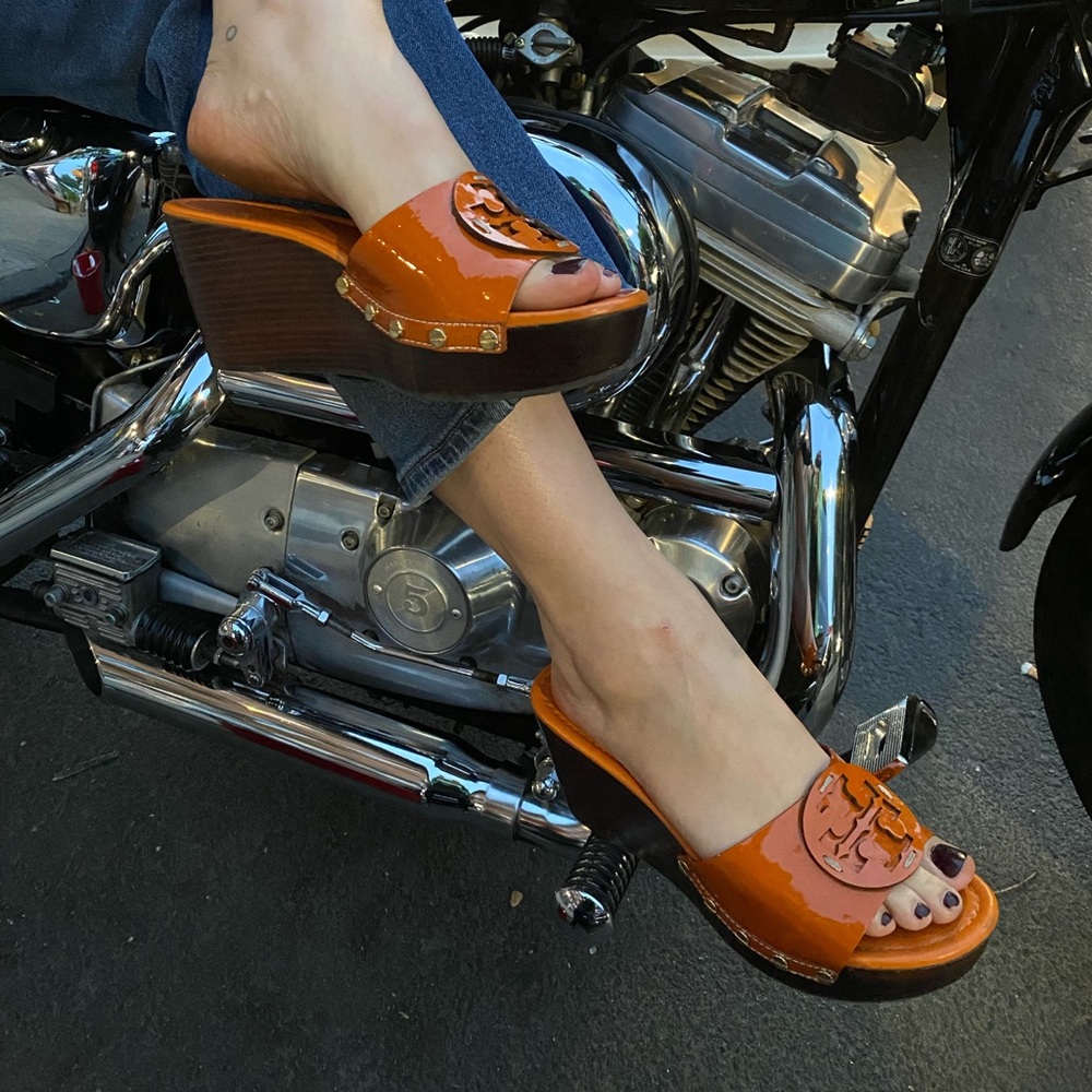 TORY BURCH Platform Wedge Sandals patent leather